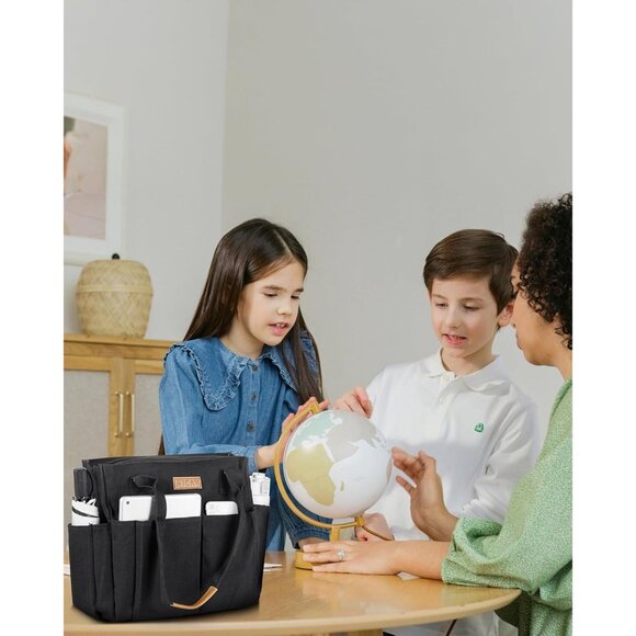 Women's Black 3 Tote Bags Large Utility Bags with Pockets Zip for Teacher Work - Picture 6 of 7